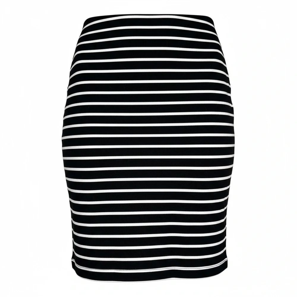 Black & White Striped Knit Pencil Mini Skirt XS Stretch Jersey Bodycon